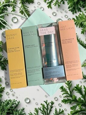 Sun & Moon Skincare Set with Facial Gel, Clay Mask, Moisturizer & Exfoliator